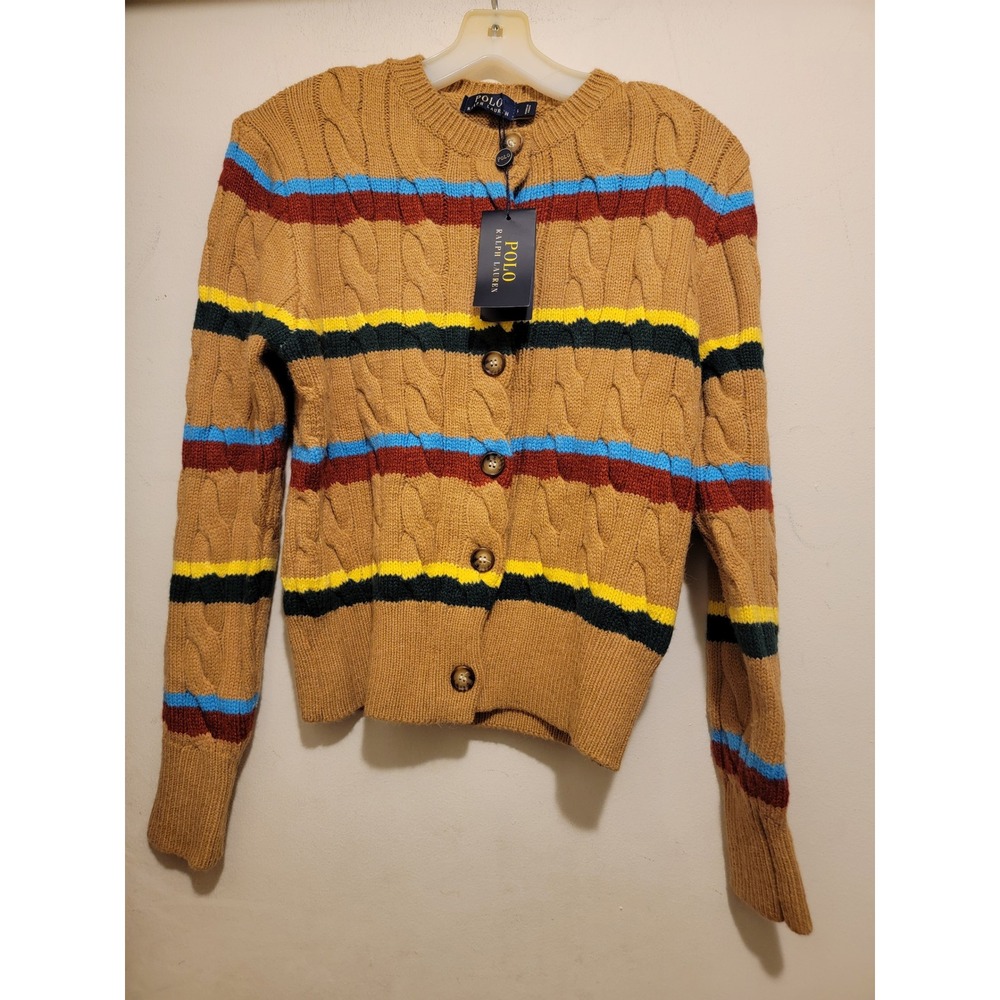 Polo Ralph Lauren Women's Cable Knit Wool-Cashmere Cardigan Sweater Size L NEW